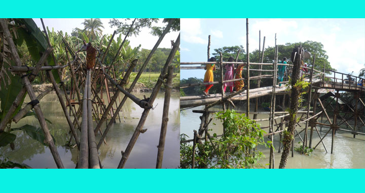 নলছিটিতে সুপারী ও বাঁশ গাছের জোড়াতালি দিয়ে চলছে সাঁকোব্রীজ