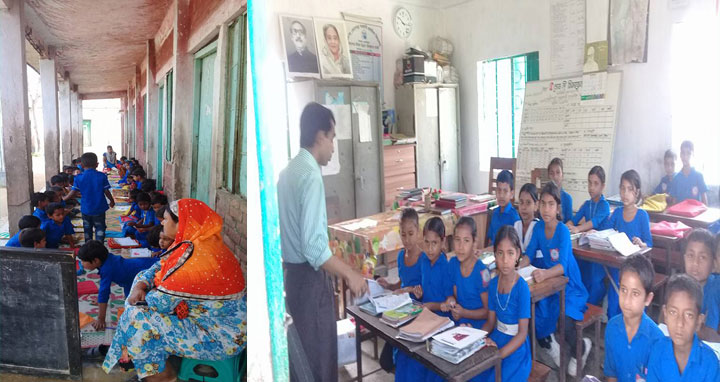 নাসিরনগরে ঝুঁকিপূর্ণ বিদ্যালয়ে বারান্দায় ক্লাশ গ্রহণ