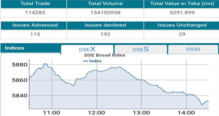 উভয় পুঁজিবাজারেই বিক্রয় চাপে কমেছে সূচক ও লেনদেন