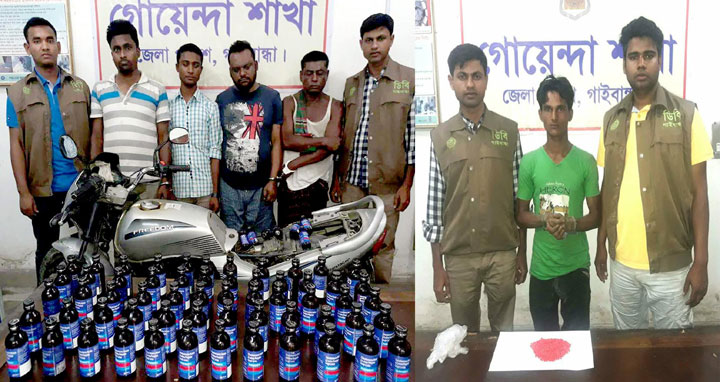 গাইবান্ধায় ফেন্সিডিল ও ইয়াবাসহ ৫ মাদক ব্যবসায়ী আটক